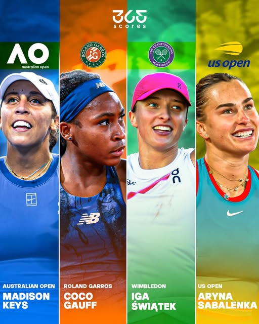 2025 Grand Slam champions: Madison Keys, Coco Gauff, Iga Świątek, and Aryna Sabalenka
