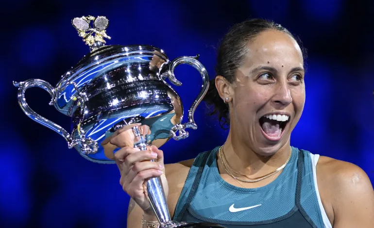 Madison Keys celebrates winning the 2025 Australian Open women's singles title