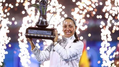 Jessica Pegula celebrates winning the Dubai Tennis Championships