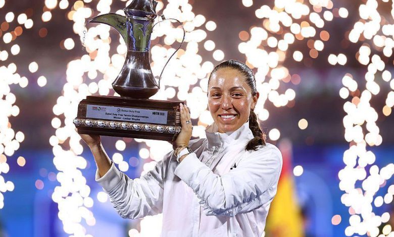 Jessica Pegula celebrates winning the Dubai Tennis Championships