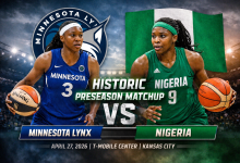 Minnesota Lynx player vs Nigeria Women’s National Team in historic WNBA preseason game, 27 April 2026