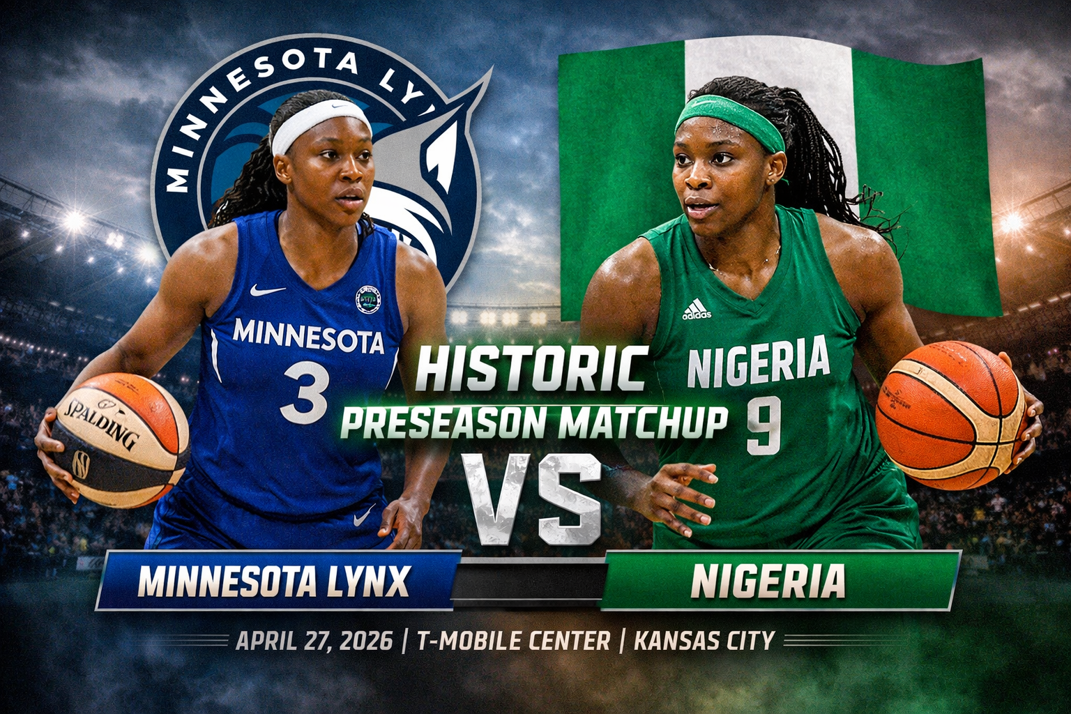 Minnesota Lynx player vs Nigeria Women’s National Team in historic WNBA preseason game, 27 April 2026