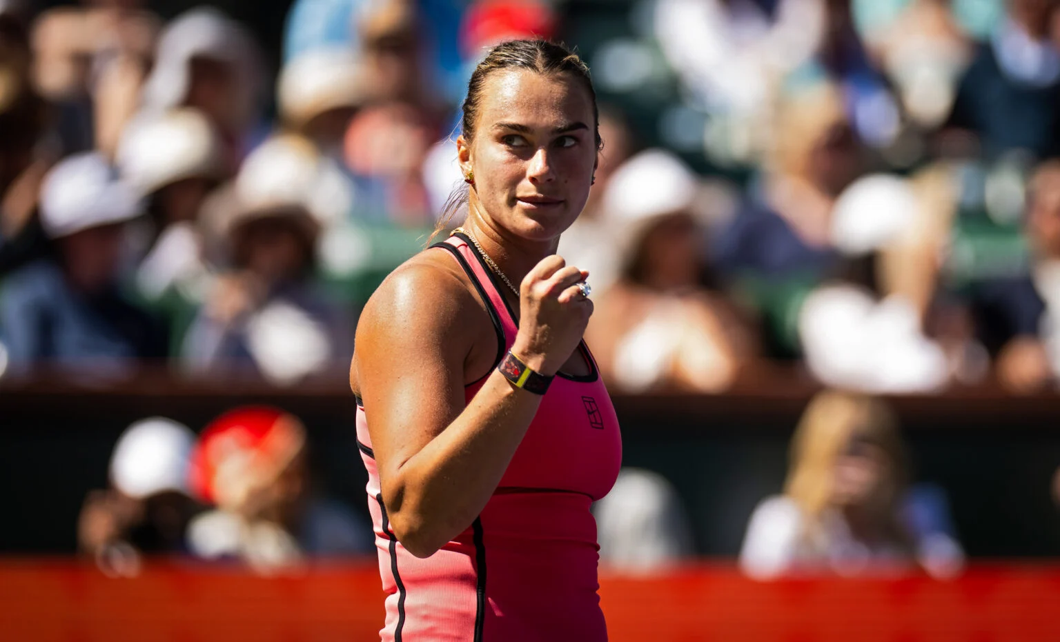 Aryna Sabalenka celebrating match point victory at Indian Wells 2026 final