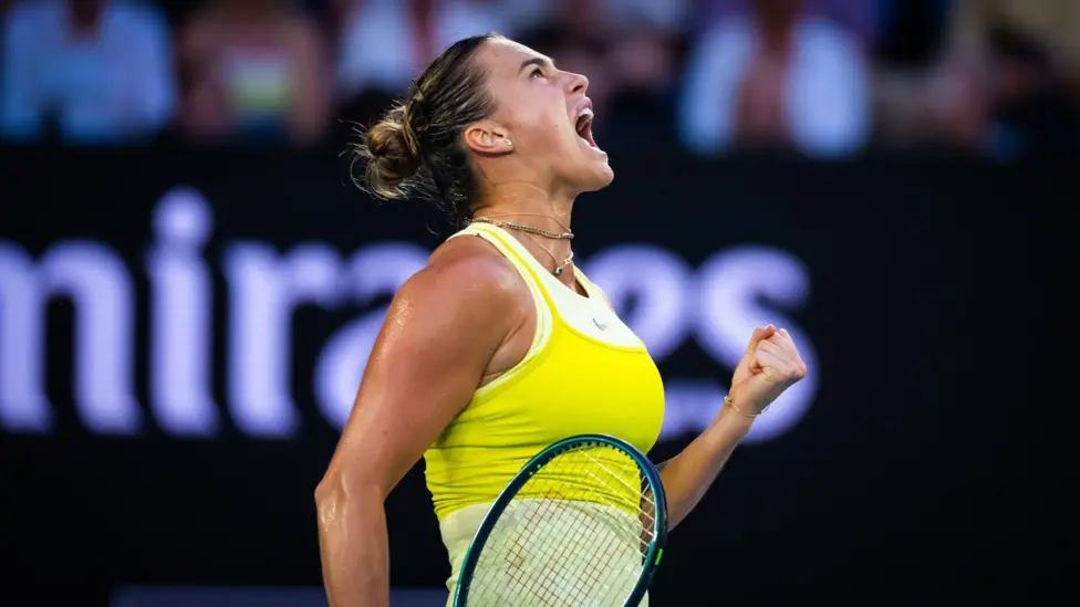 Aryna Sabalenka reacting powerfully during 2023 Australian Open final victory