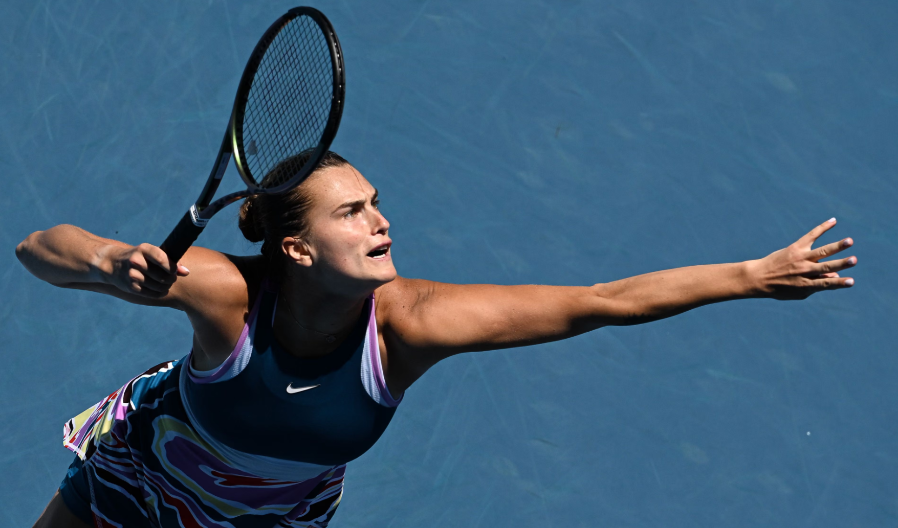 Aryna Sabalenka serving during 2023 Australian Open final victory