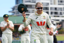 Alyssa Healy leads Australia off the field at the Waca in her final match.