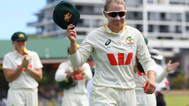 Alyssa Healy leads Australia off the field at the Waca in her final match.