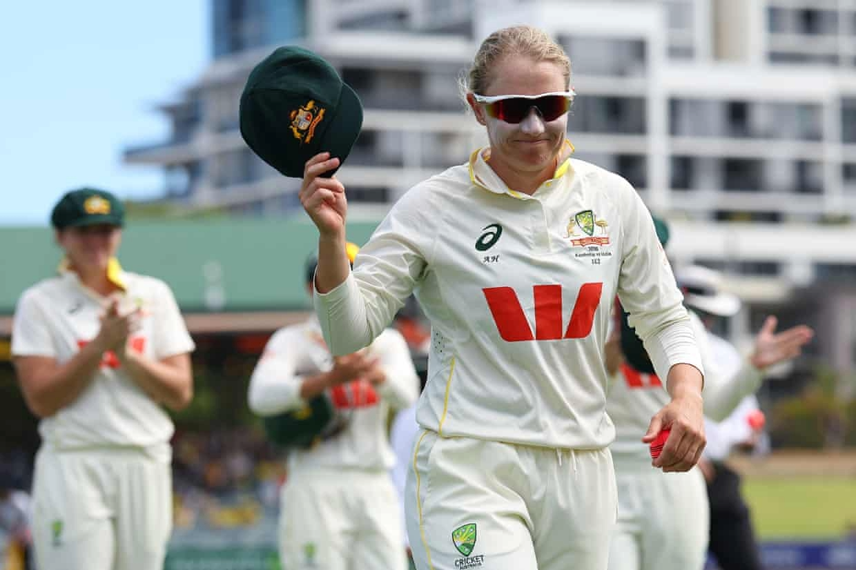 Alyssa Healy leads Australia off the field at the Waca in her final match.