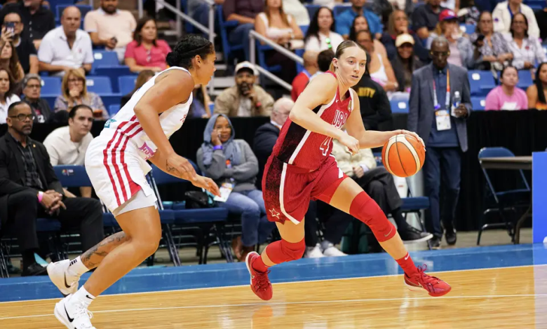 Paige Bueckers, right, dribbles during a USA basketball game on Thursday, March 12, 2026, against Puerto Rico in San Juan, Puerto Rico.