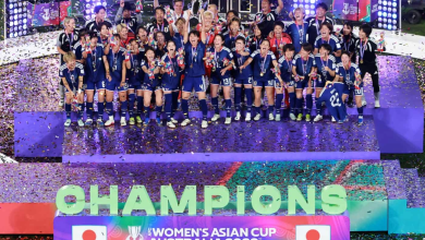 Japan celebrate winning the 2026 Women's Asian Cup. Photograph: David Gray/AFP/Getty Images