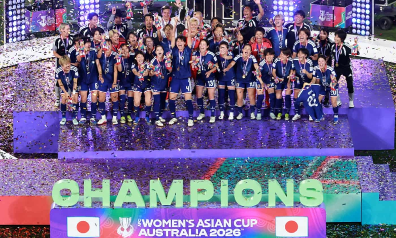 Japan celebrate winning the 2026 Women's Asian Cup. Photograph: David Gray/AFP/Getty Images