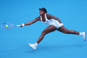 Coco Gauff plays a match againt Karolina Muchova in the semifinals of the 2026 Miami Open.(Rich Storry/Getty)