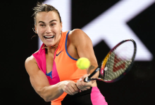 Sabalenka with a powerful serve