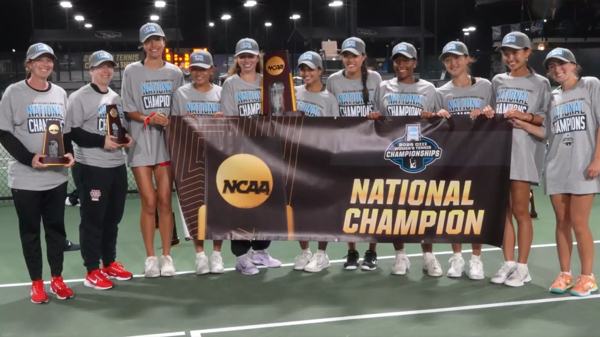WashU Bears women's tennis team celebrates NCAA Division III national championship victory, Claremont California, May 2025