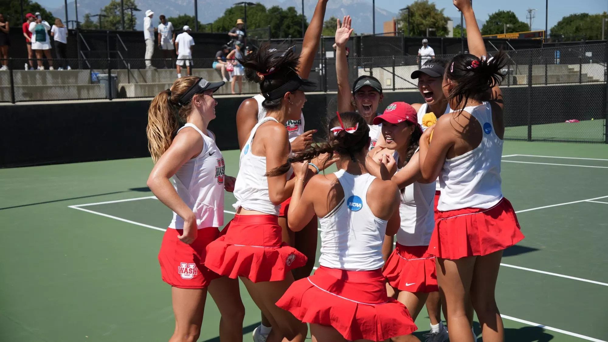 WashU women's tennis celebrates first NCAA Division III national championship after defeating Pomona-Pitzer, May 2025