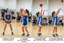 Women's basketball shooting form breakdown - proper shooting technique from stance through follow-through