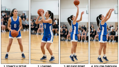 Women's basketball shooting form breakdown - proper shooting technique from stance through follow-through