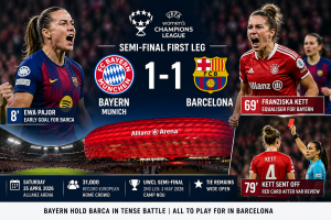 Bayern Munich Hold Barcelona To 1-1 In UWCL Semi-Final