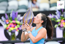 Jessica Pegula celebrates with her 2026 Charleston Open Trophy in Charleston, South Carolina