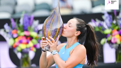 Jessica Pegula celebrates with her 2026 Charleston Open Trophy in Charleston, South Carolina