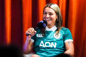 Ireland’s captain Erin King says her side are up for the challenge of meeting England in the opening game. Photograph: Ben Whitley/PA