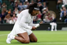 Serena Wiliams jubilating on pitch