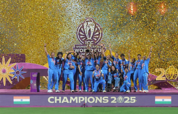 Women’s T20 World Cup champions celebrating trophy after final match