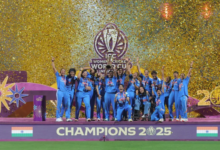 India Women’s Cricket World Cup 2025 champions celebrate with the trophy