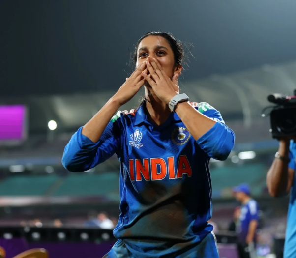 Jemimah Rodrigues celebrates her 127 not out against Australia in the 2025 World Cup semi-final