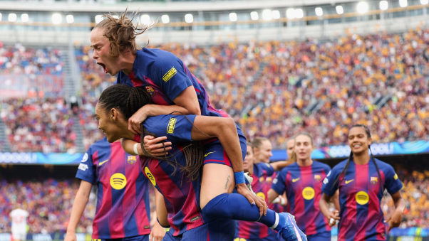 Barcelona Femeni celebrating after another major European title