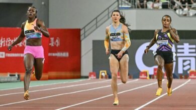 Women racing towards the finish at a Diamond League meeting