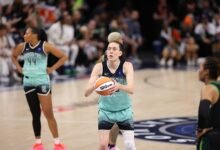 Breanna Stewart prepares a free throw for New York Liberty in the 2024 WNBA Finals