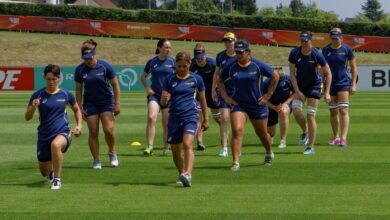 Australia women rugby players training at the 2014 Women’s Rugby World Cup