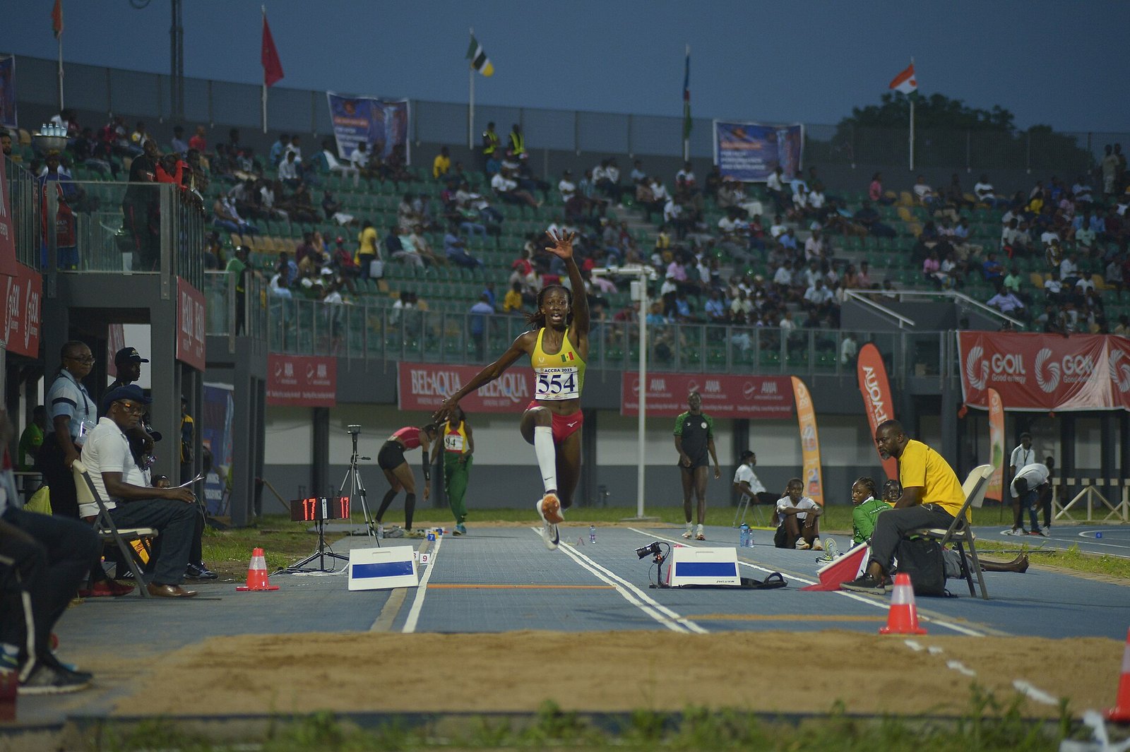 Saly Sarr competing in the long jump at the African Games in Accra