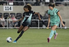 Jordynn Dudley playing for Gotham against Portland on August 28, 2026