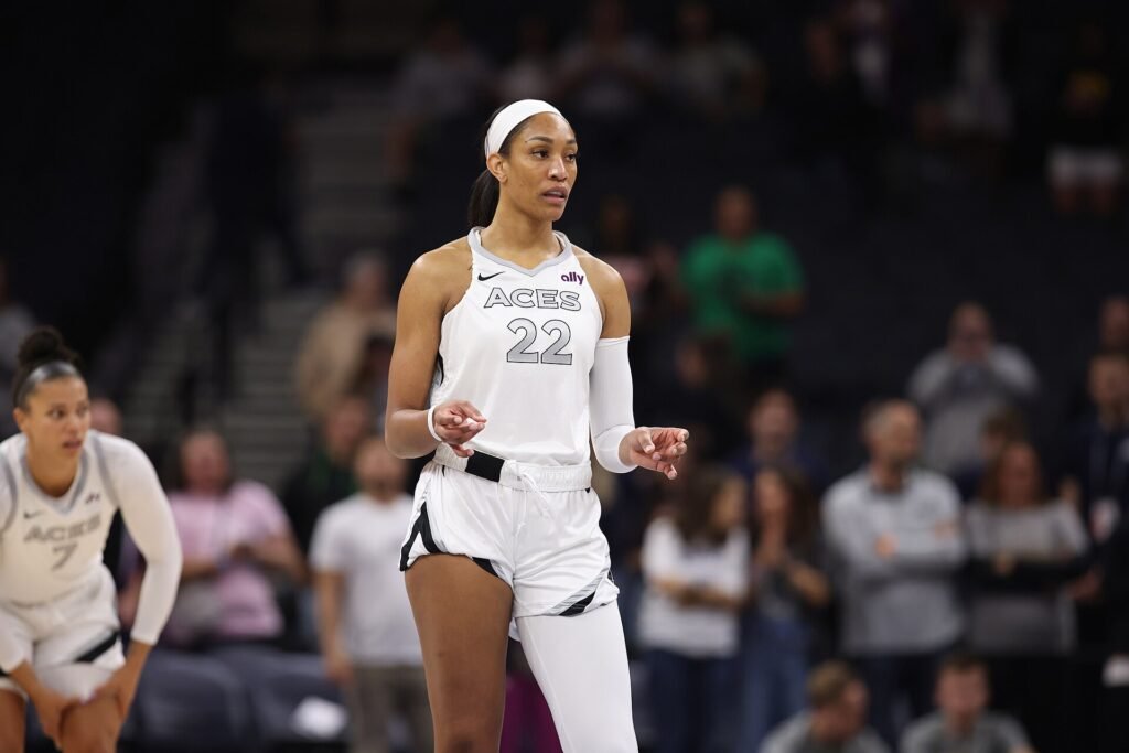 A'ja Wilson, who scored 38 for the Aces on the day of Liberty Lynx Game 1