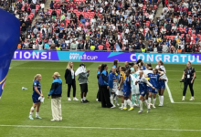 Chelsea Women players celebrating at Wembley during the 2025 Women’s FA Cup final