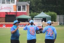 India women cricket players on the field at the 2017 Women’s Cricket World Cup