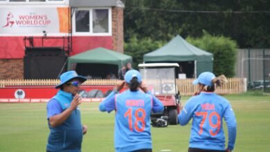 India women cricket players on the field at the 2017 Women’s Cricket World Cup