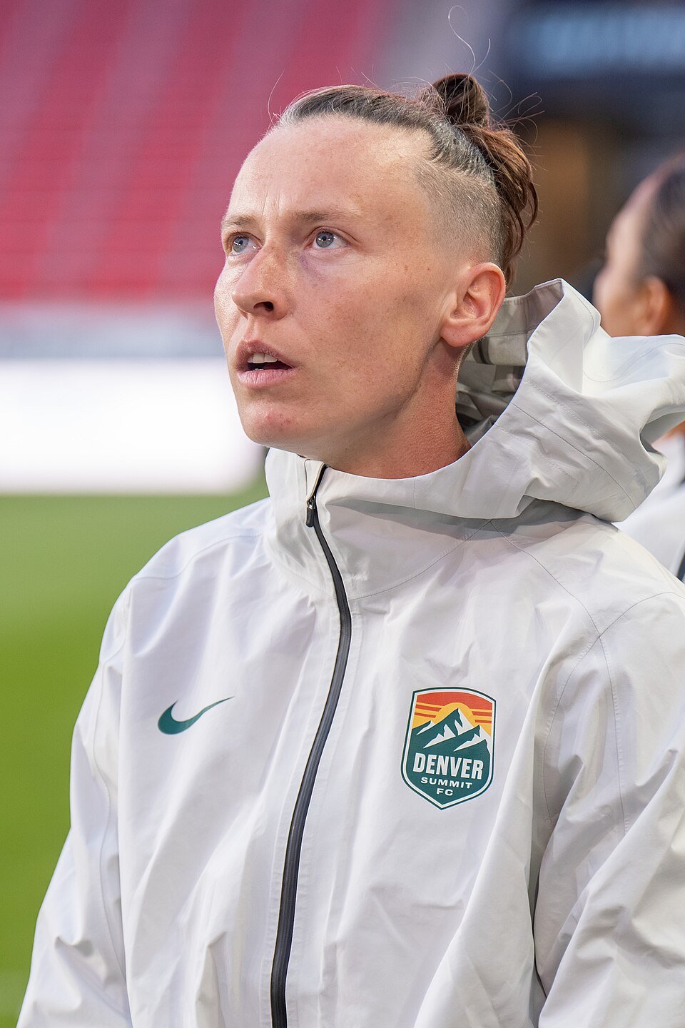 Pauline Peyraud-Magnin wearing a Denver Summit jacket in March 2026