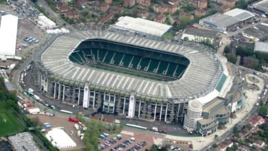 Aerial view of Twickenham, venue for the Red Roses Black Ferns WXV Test