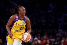Nneka Ogwumike playing for the Los Angeles Sparks