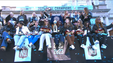 Gotham FC, leaders of the NWSL Shield race, celebrating their 2025 title in New York